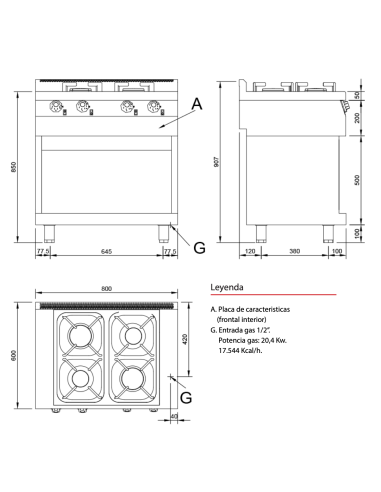 Cocina Gas con mueble T614 Serie 600 JEMI|Hosteleria Negocios
