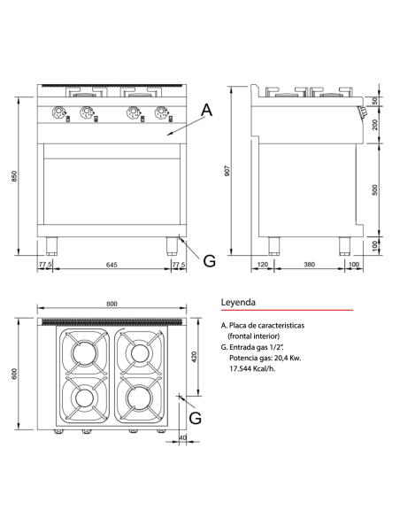 Cocina Gas con mueble T614 Serie 600 JEMI