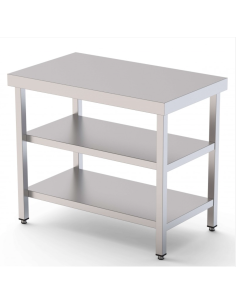 Mesa Central Acero Gama 600 Con 2 Estantes |Hostelería Negocios