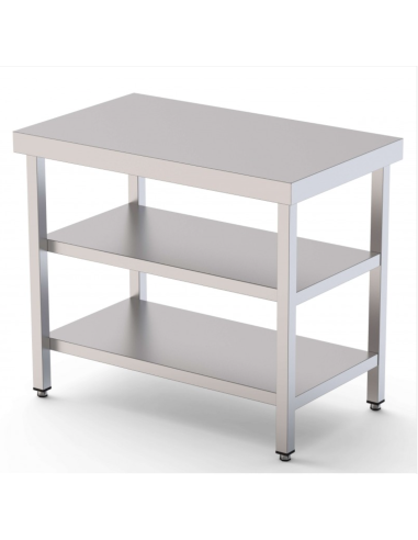 Mesa Central Acero Gama 600 Con 2 Estantes |Hostelería Negocios
