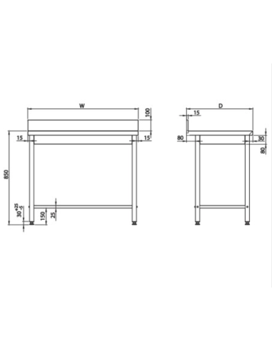 Mesa Mural Acero Gama 600  con Refuerzo Varsovia |Hosteleria negocios