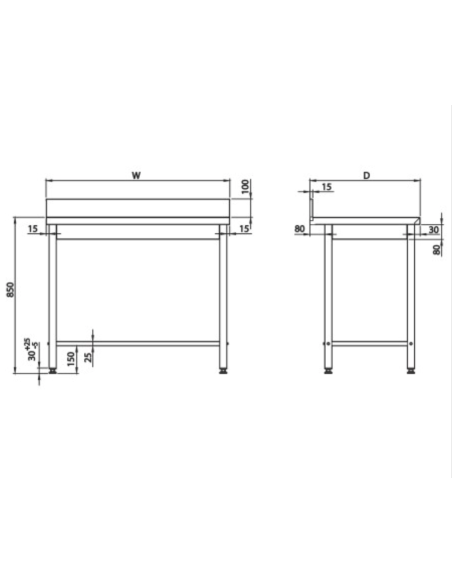 Mesa Mural Acero Gama 600  con Refuerzo Varsovia |Hosteleria negocios