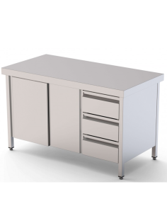 Mesa Central acero inoxidable AISI 304 con Cajones a la Derecha
