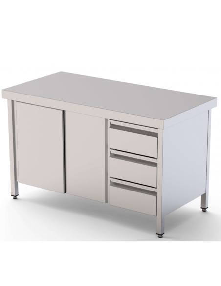 Mesa Central Acero Gama 600 con Cajones a Derecha|HosteleriaNegocios