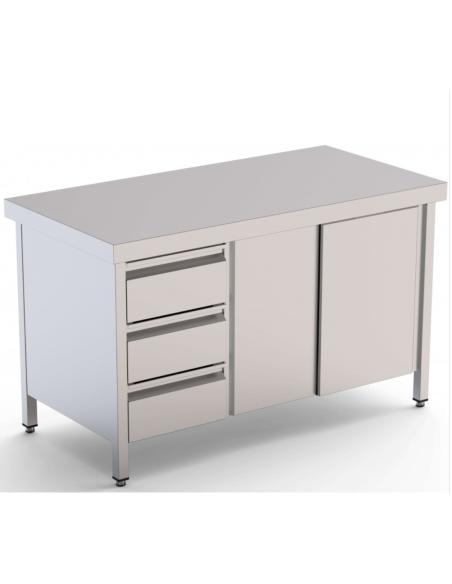 Mesa Central acero inoxidable con Cajones a la Izquierda