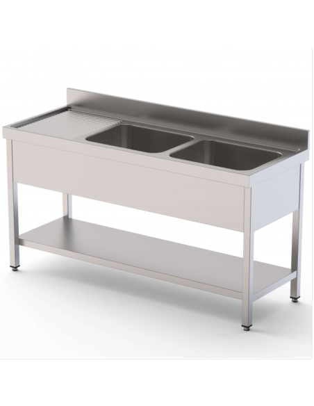 Fregadero Acero Inoxidable AISI 304 2 Cubas Con estante 1000 x 600 x 850
