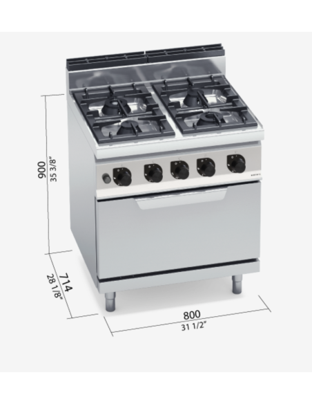 BERTOS Cocina con Hornos a Gas 4 Fuegos