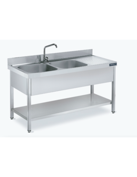 Fregadero Acero Inox Fondo 600 2 Cubas con Estante DISTFORM