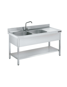 Fregadero Acero Inox Fondo 600 2 Cubas con Estante DISTFORM