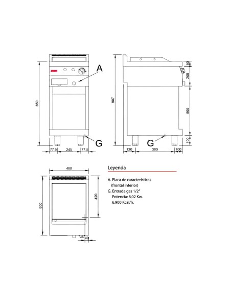 Fry Top a Gas de Acero FRT60 P60 Placa Lisa Jemi|Hosteleria negocios