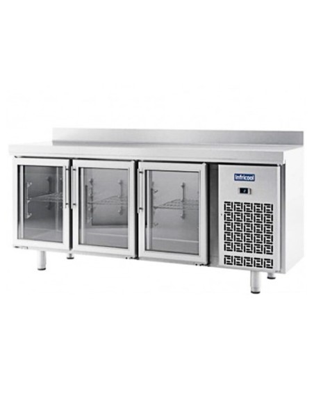 Mesa de refrigeración Infrico IM603PCR de 255 litros con puertas de cristal e iluminación LED. Temperatura de +2 a +6 °C, refrig