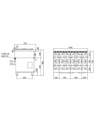 Cocina + Horno 750 Power Line  CG-761 Repagas|Hosteleria negocios