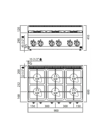 Cocina Plus 600 Eco Power G6F6BPW Bertos|Hosteleria negocios