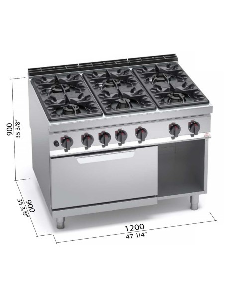 Cocina a Gas Bertos Máxima 900 6 Fuegos + Horno | Hostelería Negocios
