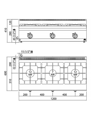 Cocina a Gas Bertos Plus 600 G6F3BH12 | Hostelería Negocios