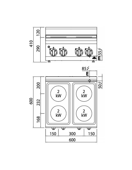 Cocina Eléctrica 4 Placas Bertos E6P4B Plus 600 | Hostelería Negocios