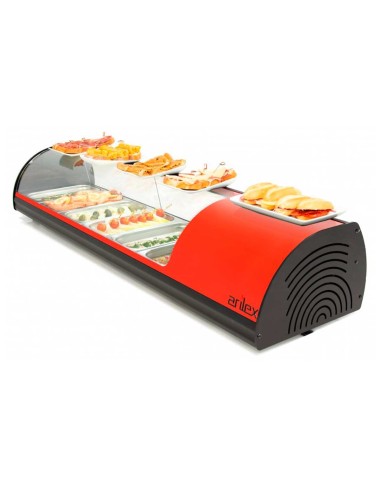 La Vitrina Refrigerada de Tapas VTG de Arilex es una vitrina profesional para bares y restaurantes, con cristal curvo, iluminaci