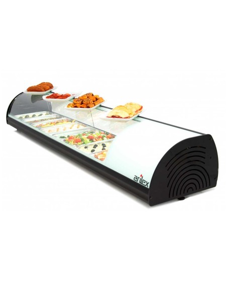 La Vitrina Refrigerada de Tapas VTG de Arilex es una vitrina profesional para bares y restaurantes, con cristal curvo, iluminaci