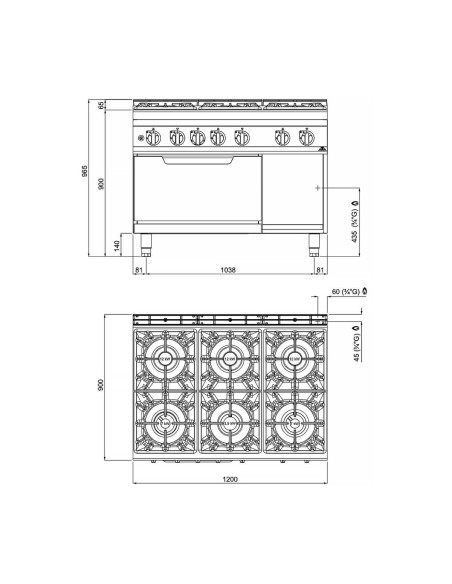 Cocina a Gas + Horno Macros 700  G9F6+FG BERTOS|Hosteleria Negocios