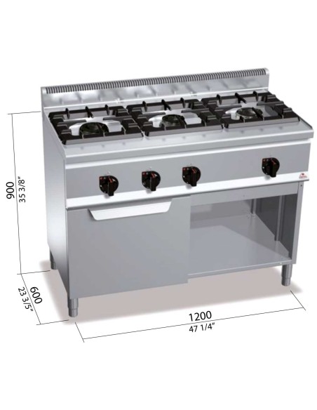 Cocina a Gas Bertos Plus 600 3 Fuegos + Horno | Hostelería Negocios