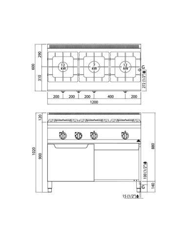 Cocina a Gas Bertos Plus 600 3 Fuegos + Horno | Hostelería Negocios