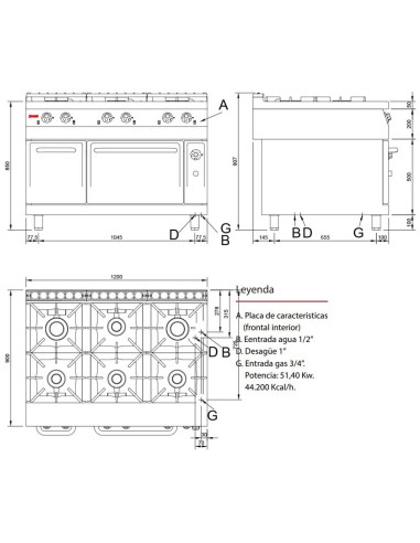 Cocina a Gas Jemi Chef 611 Serie 900 con Horno | Hostelería Negocios