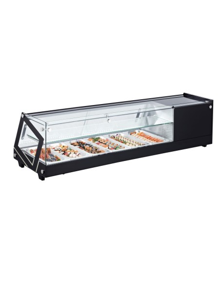 Vitrina refrigerada de tapas Eutron VRC-6 con capacidad para 6 bandejas GN 1/3, temperatura de +2°C a +8°C y dimensiones de 1483