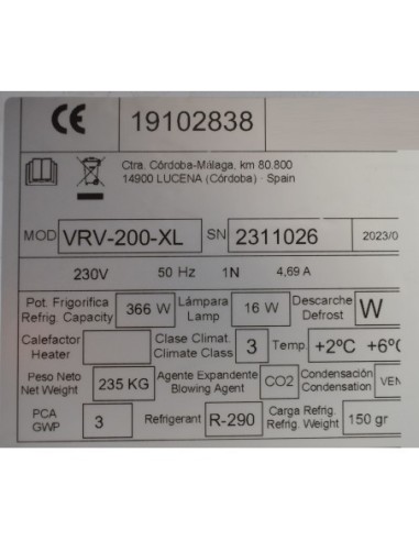 Vitrina Refrigerada Expositora Frío Ventilado VRV-XL | Hostelería Negocios