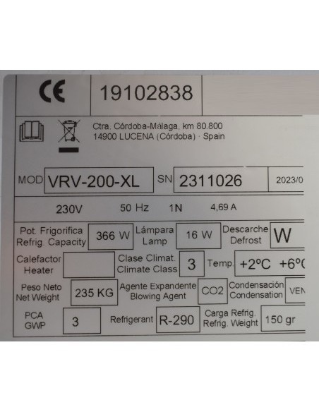 Vitrina Refrigerada Expositora Frío Ventilado VRV-XL | Hostelería Negocios