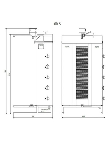 Asador de Kebab a Gas Potis GD5/S | Hostelería Negocios