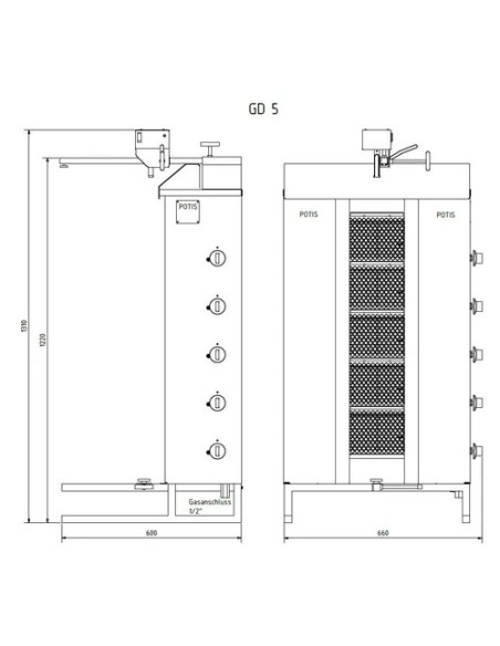 Asador de Kebab a Gas Potis GD5/S | Hostelería Negocios