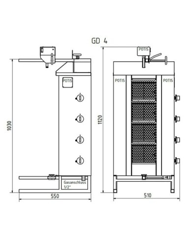 Asador de Kebab a Gas GD4/S Potis|Hosteleria Negocios