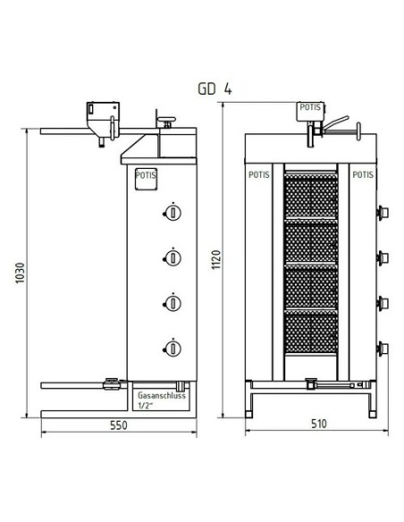 Asador de Kebab a Gas GD4/S Potis|Hosteleria Negocios