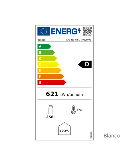 Frigorífico con Capacidad 372 litros APE-451-C S1 Edenox