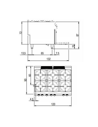 Cocina Gas 6 Fuegos SV 912 Savemah | Hostelería Negocios