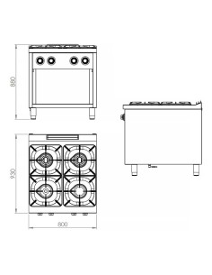 Cocina Gas 4 Fuegos C4F900E Fainca HR | Hostelería Negocios 2