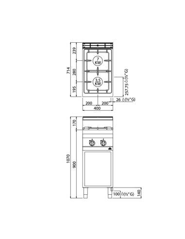 Cocina Gas Bertos G7F2MP 2 Fuegos 14 kW | Hosteleria Negocios